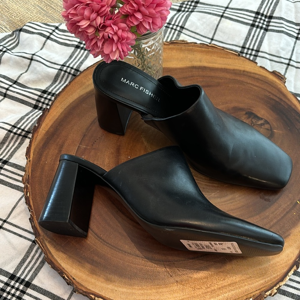 Marc Fisher Black Heeled Mule